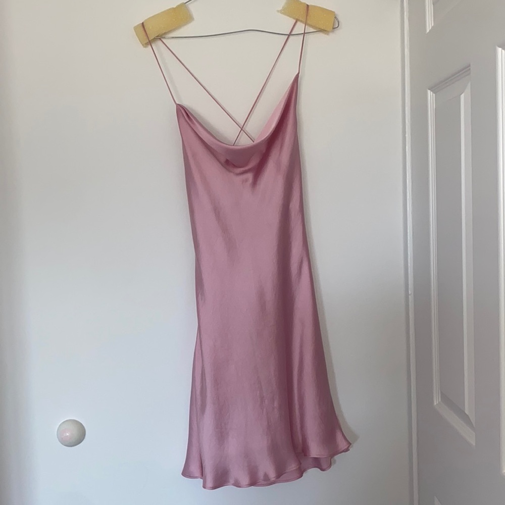 Cowl neck light pink mini satin dress